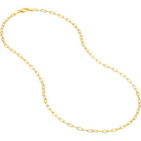 Olas d'Oro - 14K Yellow Gold Paper Clip Necklace - 20" Length, 2.45mm Links, Lobster Clasp
