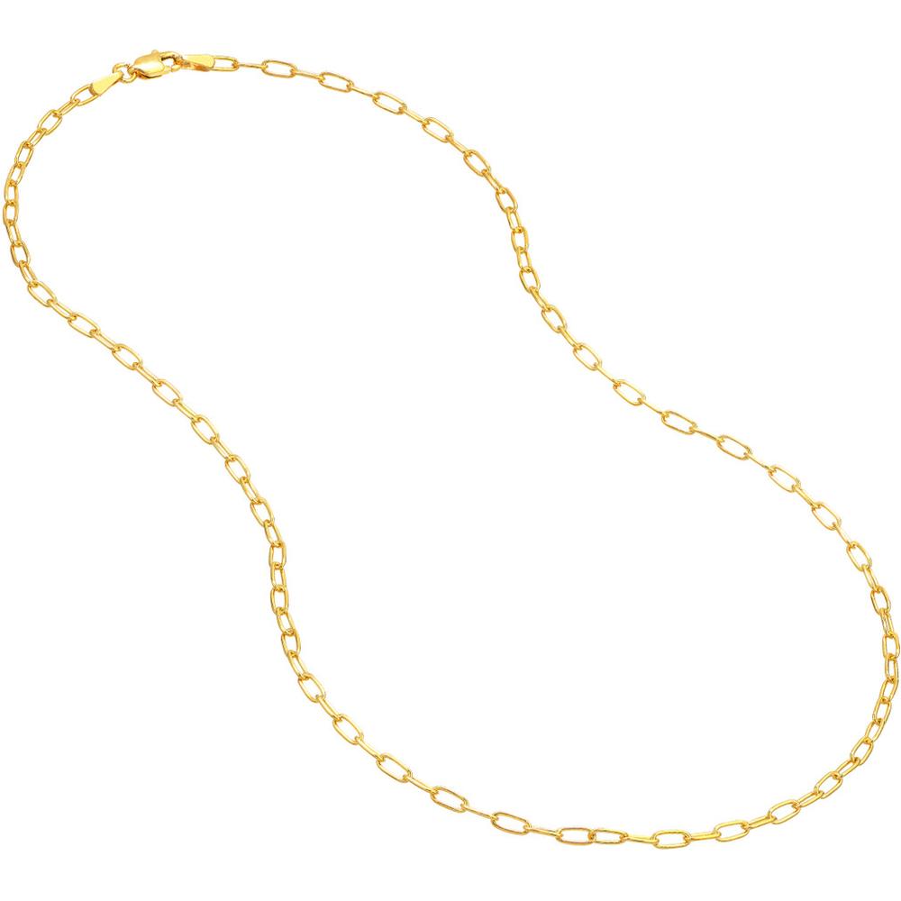 Olas d'Oro - 14K Yellow Gold Paper Clip Necklace - 20" Length, 2.45mm Links, Lobster Clasp