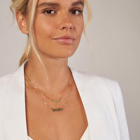 Olas d'Oro - 14K Yellow Gold Paper Clip Necklace with Rounded Engravable Bar - 4.15g