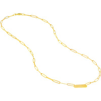 Olas d'Oro - 14K Yellow Gold Paper Clip Necklace with Rounded Engravable Bar - 4.15g