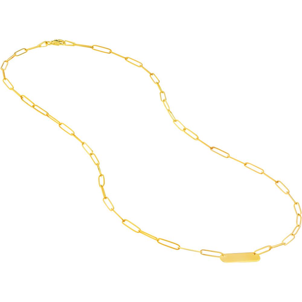 Olas d'Oro - 14K Yellow Gold Paper Clip Necklace with Rounded Engravable Bar - 4.15g