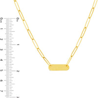 Olas d'Oro - 14K Yellow Gold Paper Clip Necklace with Rounded Engravable Bar - 4.15g