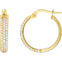 Olas d'Oro - 14K Yellow Gold Pave CZ Hoop Earrings - 2.35g Total Weight