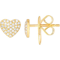 Olas d'Oro - 14K Yellow Gold Pave Diamond Heart Stud Earrings - 0.23 Carat Total Diamond Weight