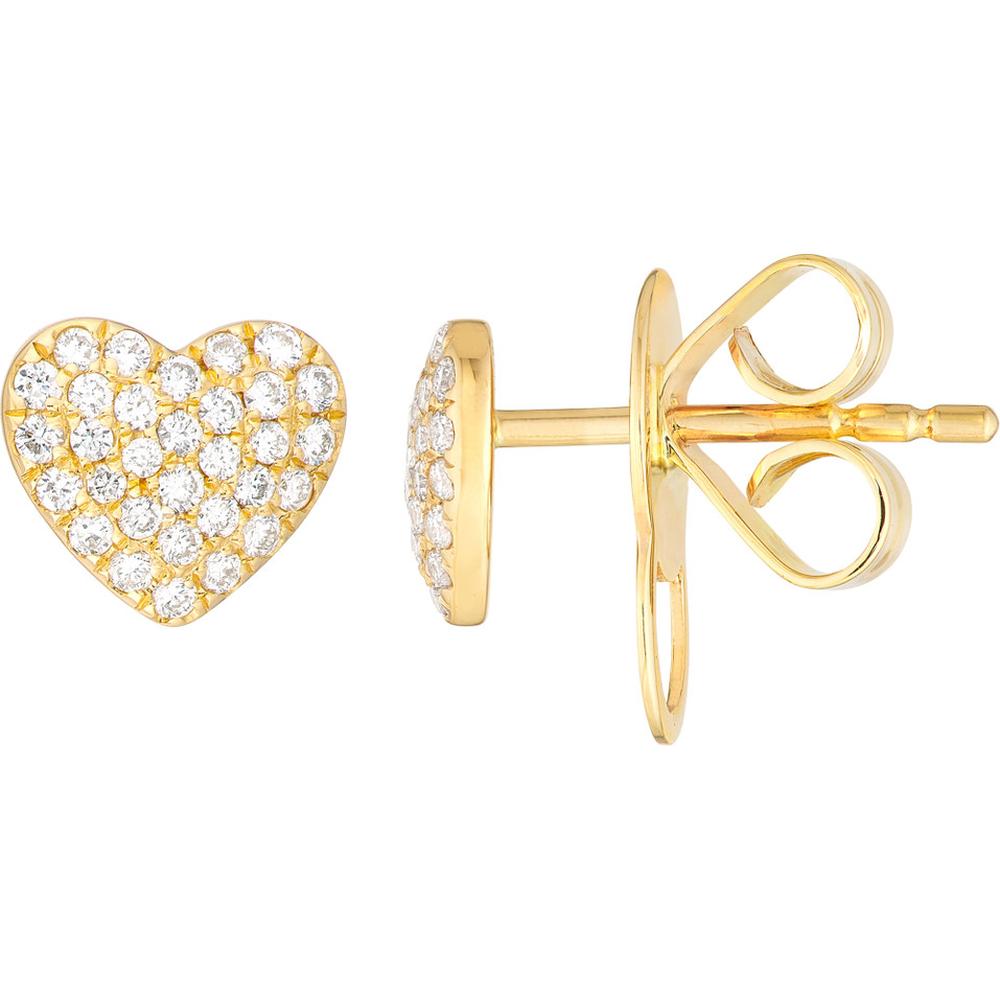 Olas d'Oro - 14K Yellow Gold Pave Diamond Heart Stud Earrings - 0.23 Carat Total Diamond Weight