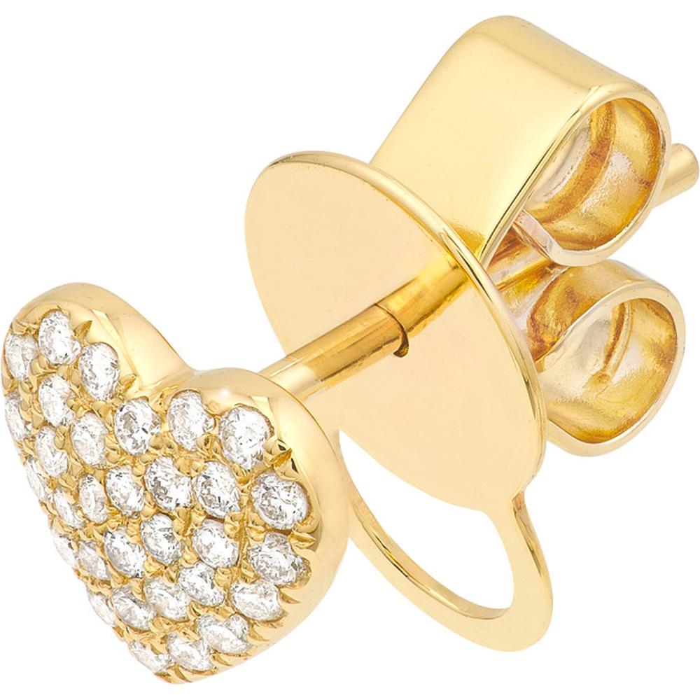 Olas d'Oro - 14K Yellow Gold Pave Diamond Heart Stud Earrings - 0.23 Carat Total Diamond Weight
