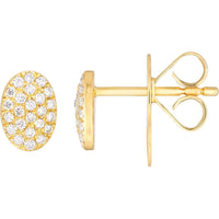 Olas d'Oro - 14K Yellow Gold Pave Diamond Oval Stud Earrings - 0.19 Carat Total Diamond Weight
