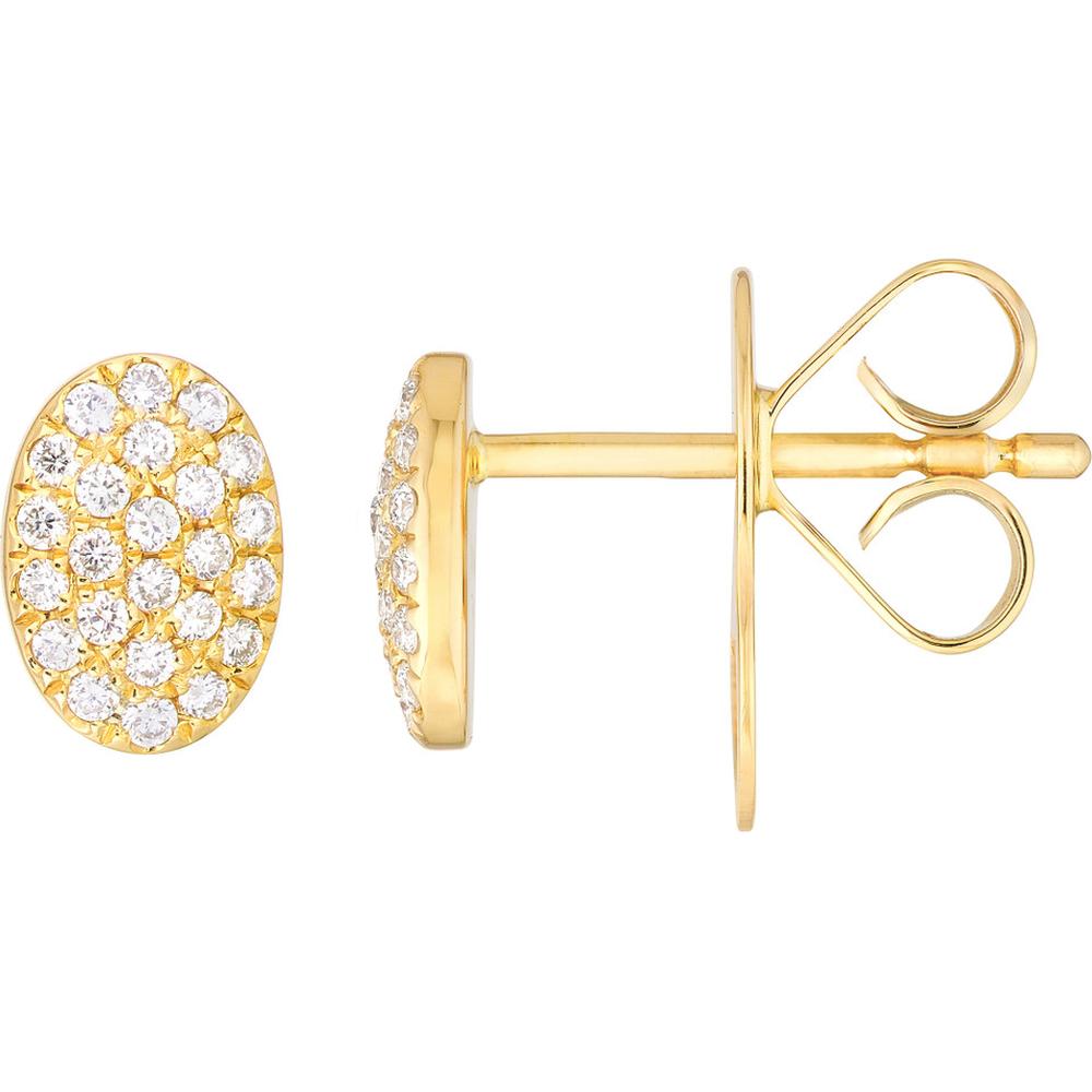 Olas d'Oro - 14K Yellow Gold Pave Diamond Oval Stud Earrings - 0.19 Carat Total Diamond Weight