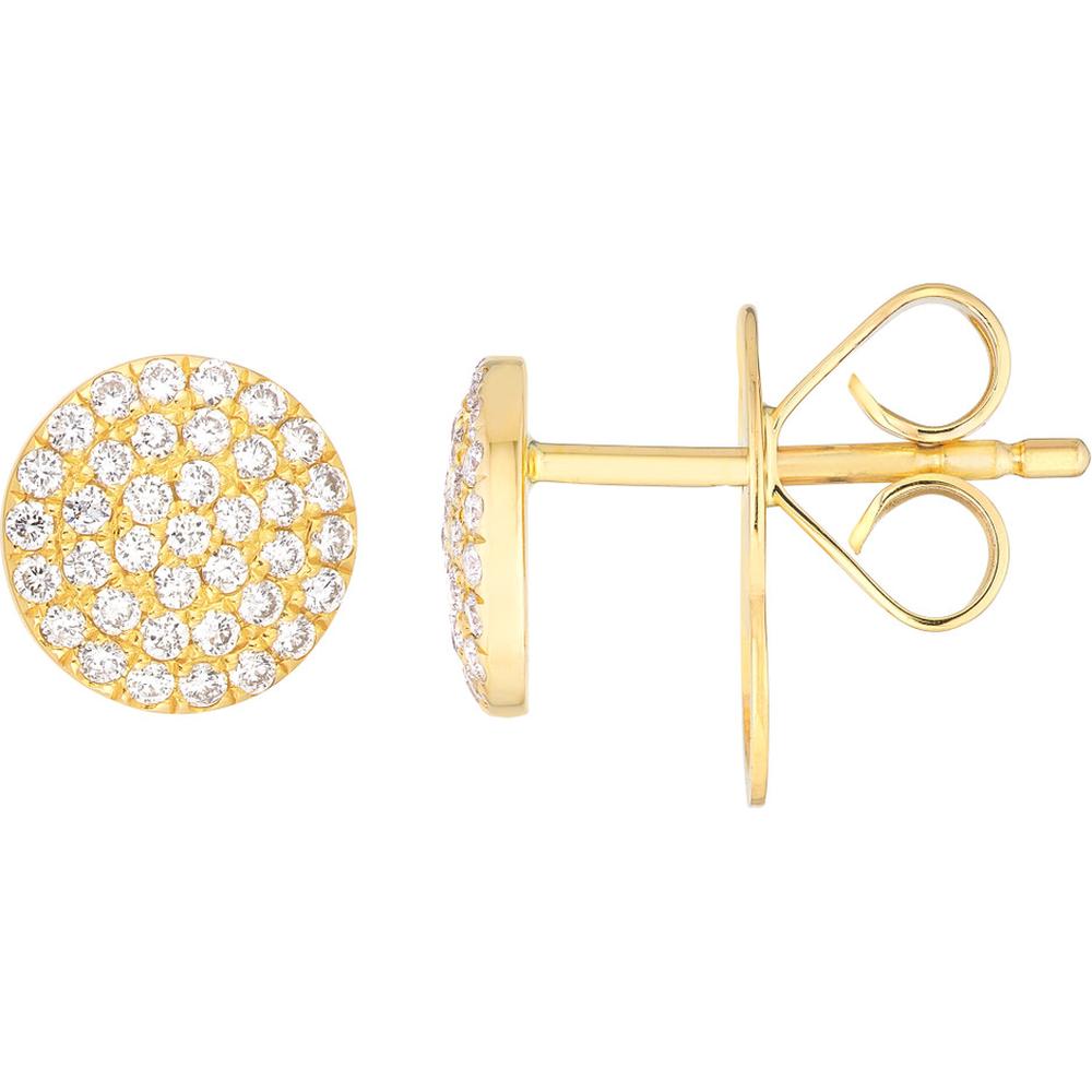 Olas d'Oro - 14K Yellow Gold Pave Diamond Round Stud Earrings - 0.30 Carat Total Diamond Weight