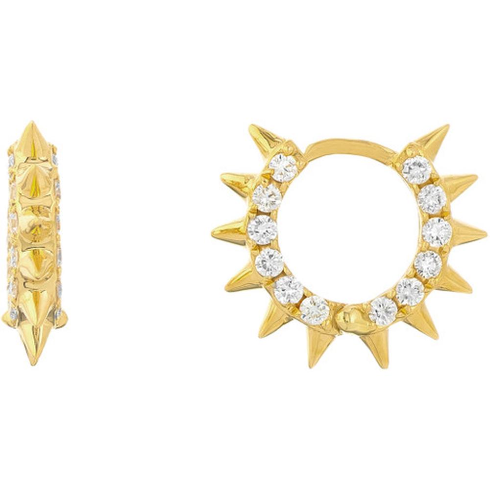 Olas d'Oro - 14K Yellow Gold Pave Diamond Spiked Huggie Earrings - 0.60 Carat Total Diamond Weight