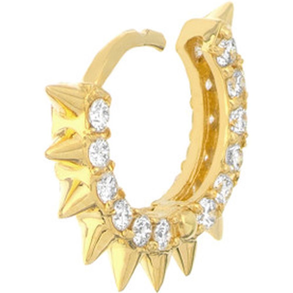 Olas d'Oro - 14K Yellow Gold Pave Diamond Spiked Huggie Earrings - 0.60 Carat Total Diamond Weight