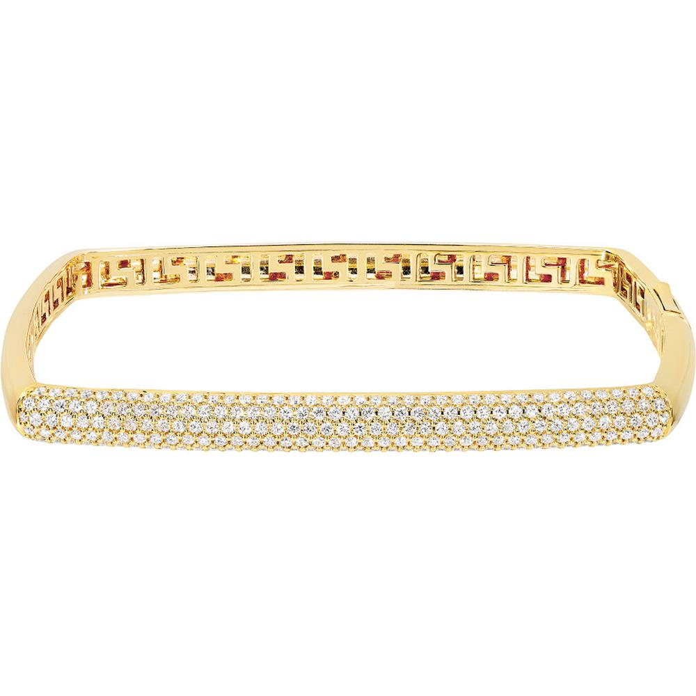 Olas d'Oro - 14K Yellow Gold Pave Diamond Square Bangle - 1.78 Carat Total Diamond Weight