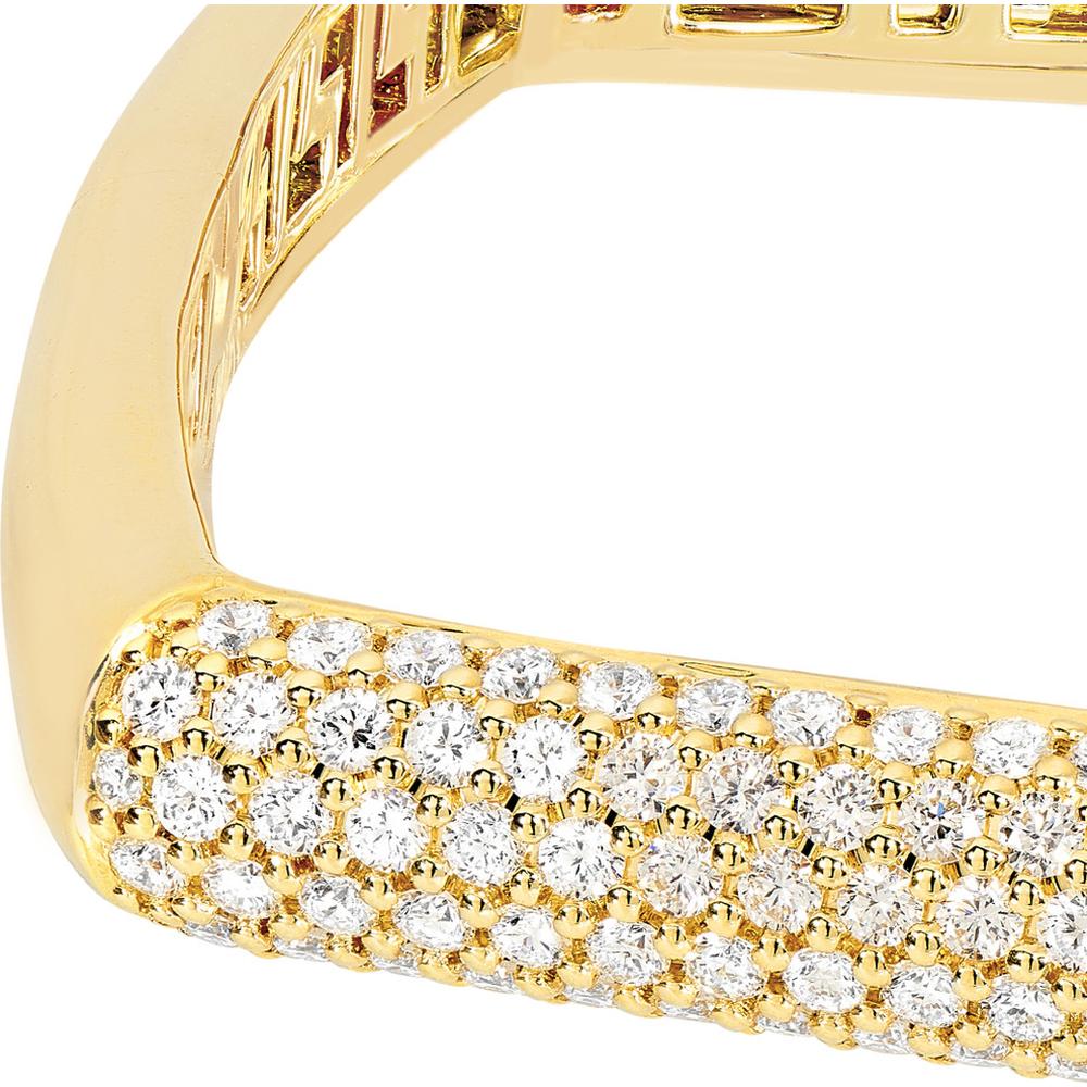 Olas d'Oro - 14K Yellow Gold Pave Diamond Square Bangle - 1.78 Carat Total Diamond Weight