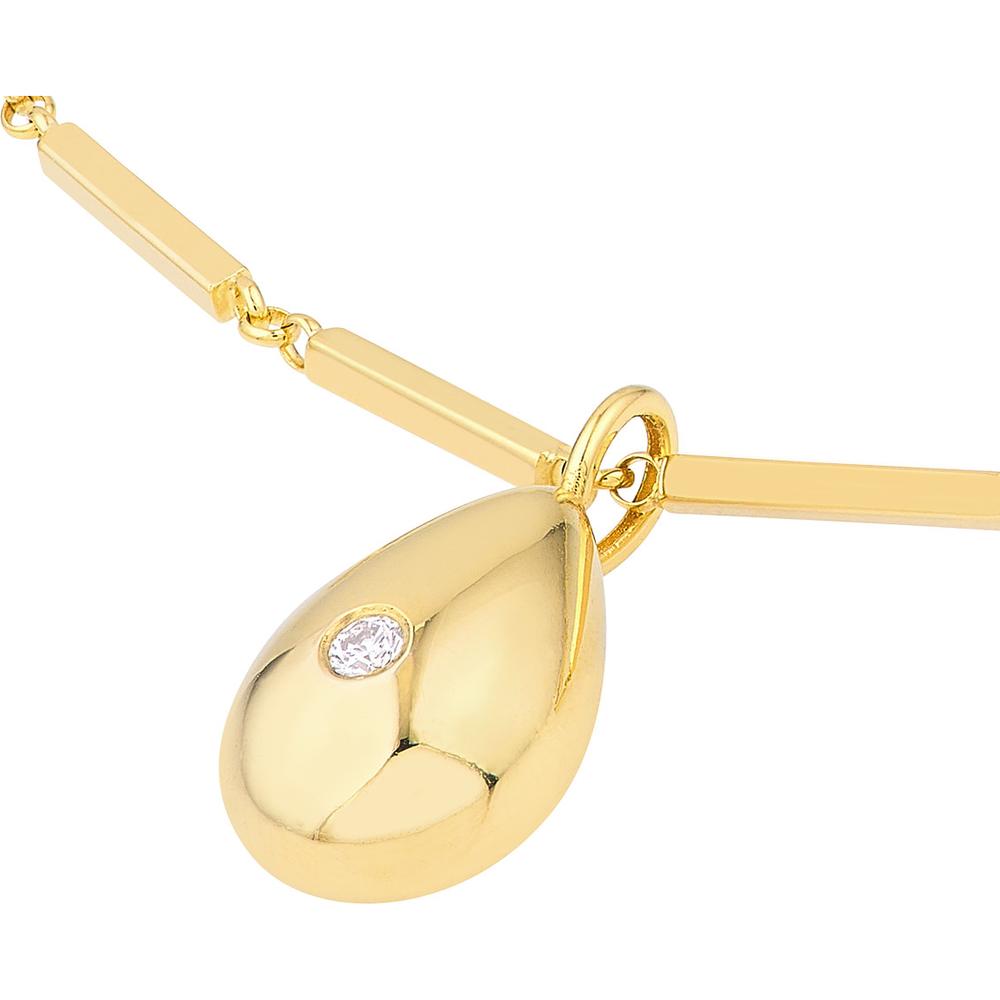 Olas d'Oro - 14K Yellow Gold Pear Shaped Diamond Charm Pendant with 1/20tcw Diamond