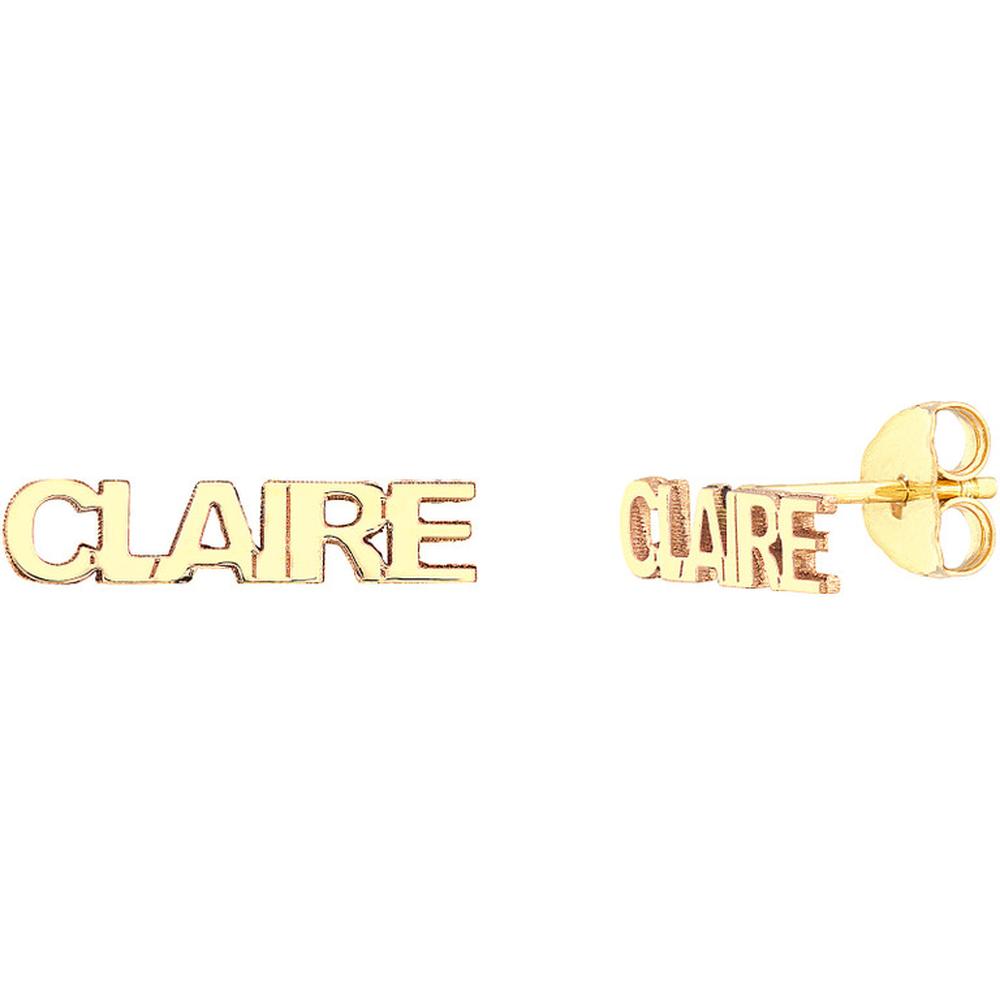 Olas d'Oro - 14K Yellow Gold Personalized Block Nameplate Stud Earrings - Custom Engraving Available