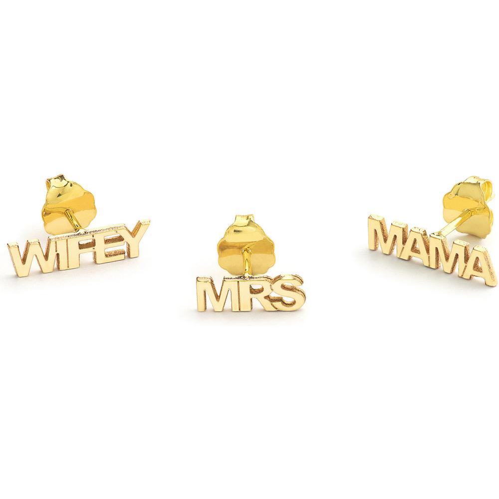 Olas d'Oro - 14K Yellow Gold Personalized Block Nameplate Stud Earrings - Custom Engraving Available