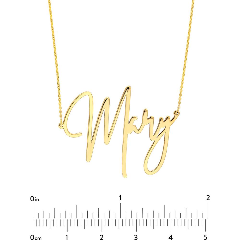 Olas d'Oro - 14K Yellow Gold Personalized Signature Font Necklace - Custom 35mm Width Design