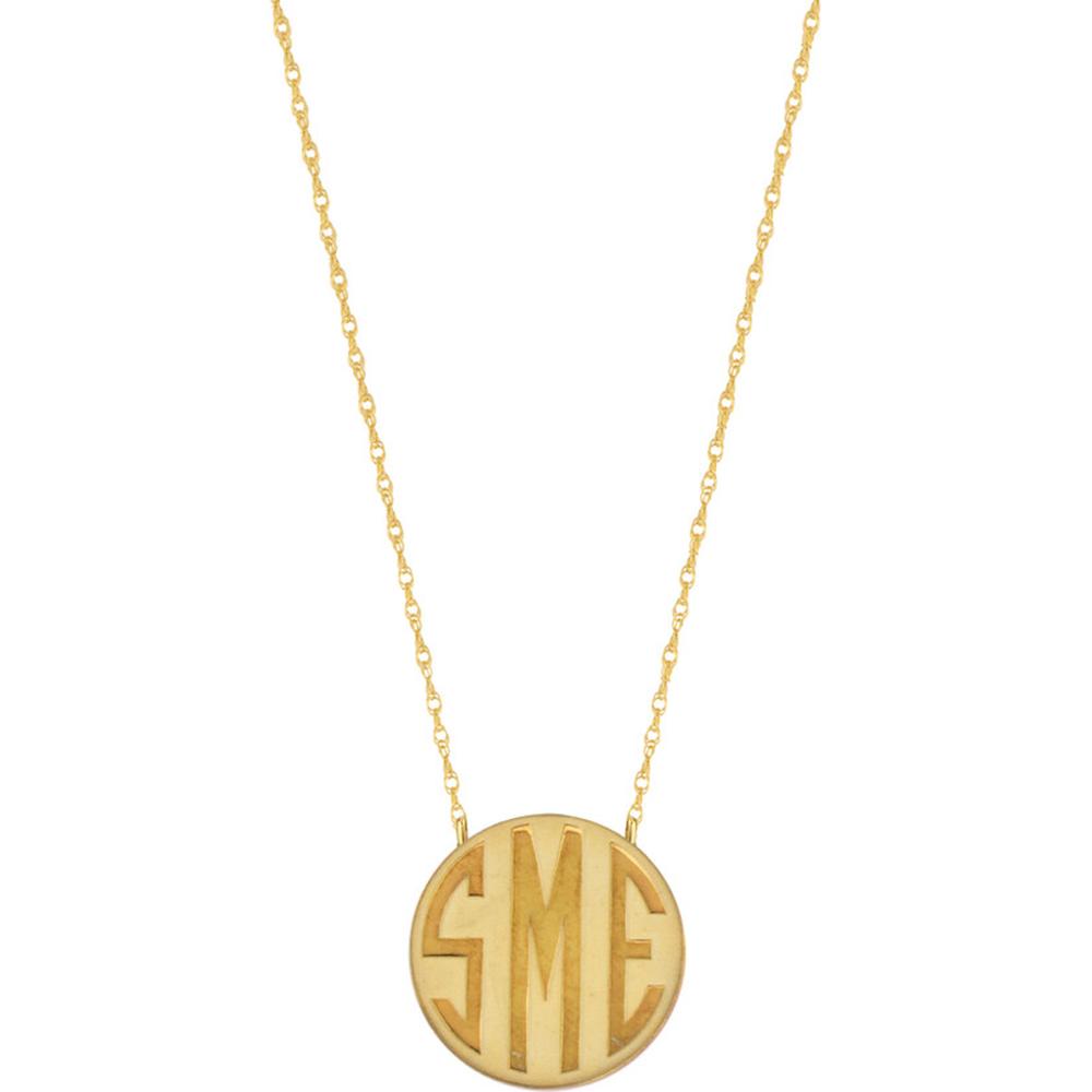 Olas d'Oro - 14K Yellow Gold Personalized Small Block Monogram Necklace - 20mm Pendant