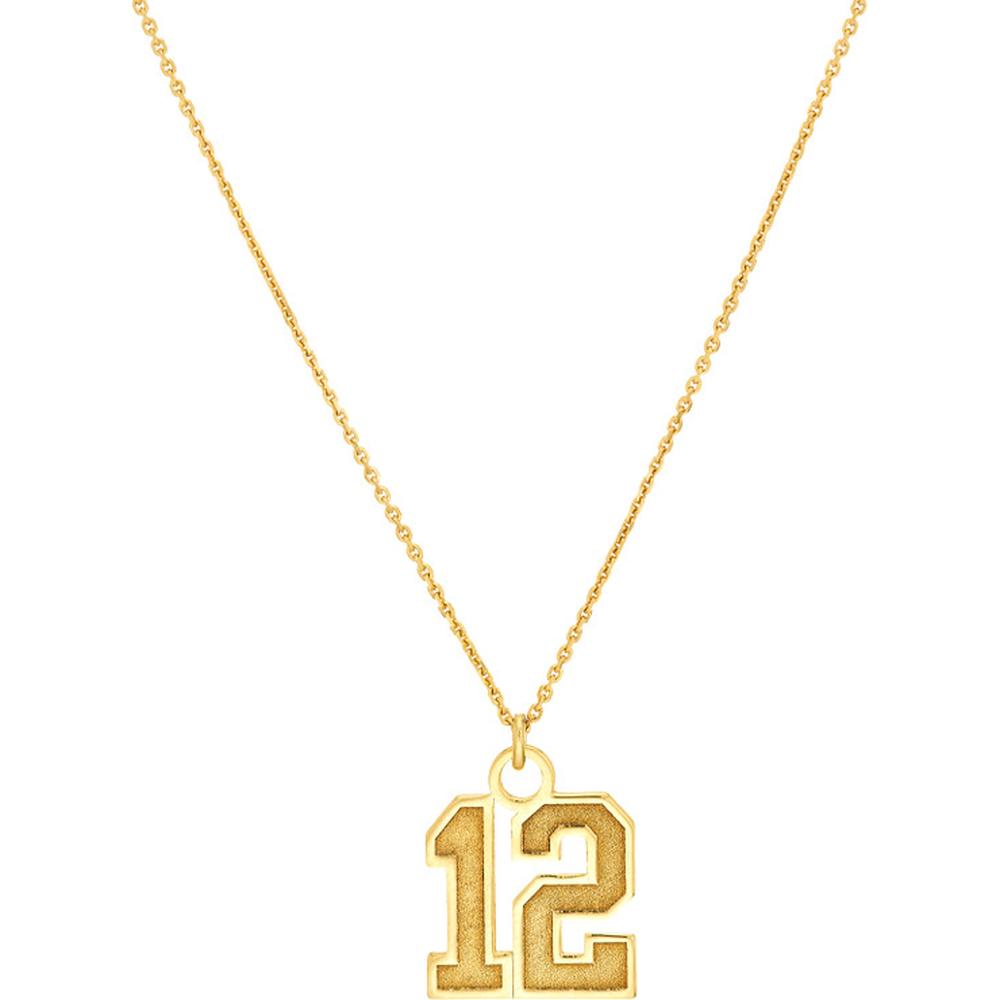 Olas d'Oro - 14K Yellow Gold Personalized Varsity Number Pendant Necklace - 2.50g