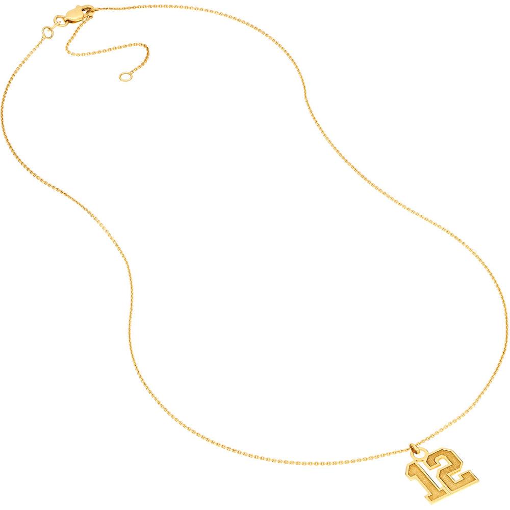 Olas d'Oro - 14K Yellow Gold Personalized Varsity Number Pendant Necklace - 2.50g