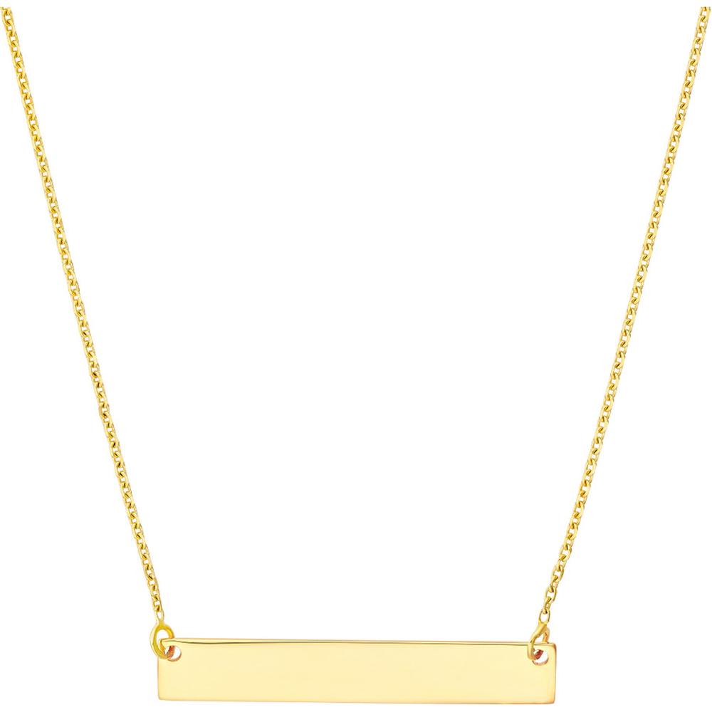 Olas d'Oro - 14K Yellow Gold Petite Bar Necklace with Adjustable 16-18 Inch Chain - 2.14g Total Weight