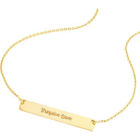 Olas d'Oro - 14K Yellow Gold Petite Bar Necklace with Adjustable 16-18 Inch Chain - 2.14g Total Weight