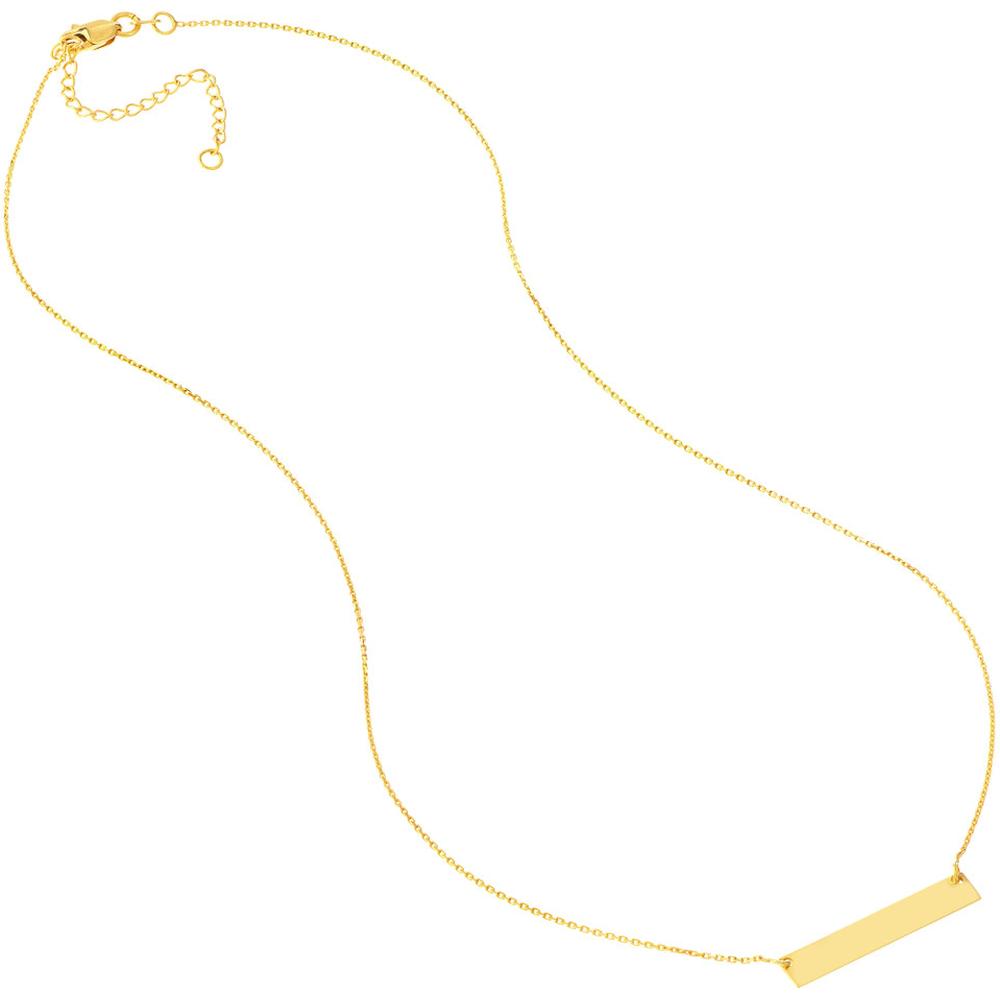 Olas d'Oro - 14K Yellow Gold Petite Bar Necklace with Adjustable 16-18 Inch Chain - 2.14g Total Weight