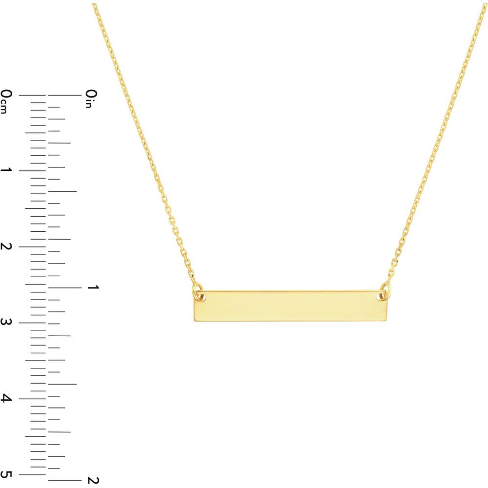 Olas d'Oro - 14K Yellow Gold Petite Bar Necklace with Adjustable 16-18 Inch Chain - 2.14g Total Weight