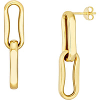 Olas d'Oro - 14K Yellow Gold Pinched Oval Link Dangle Earrings - 5.40g Average Weight