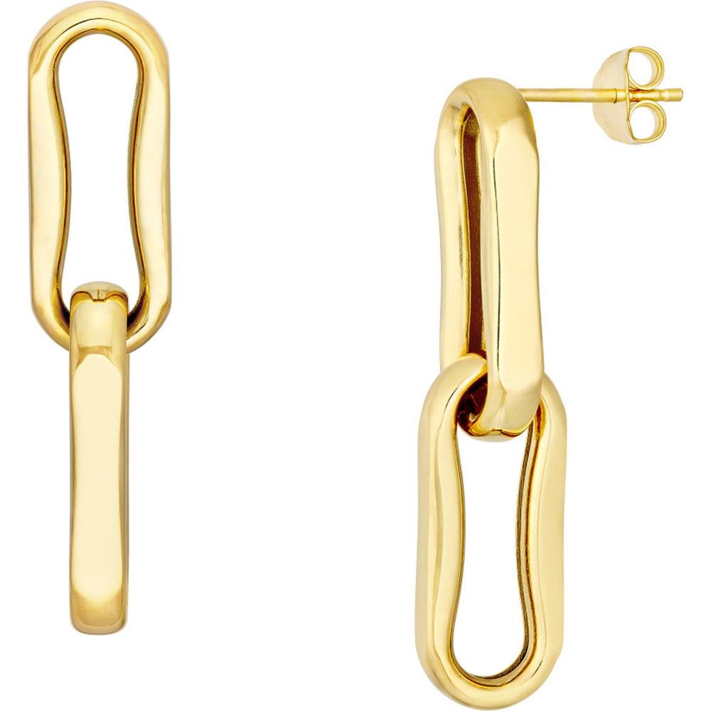 Olas d'Oro - 14K Yellow Gold Pinched Oval Link Dangle Earrings - 5.40g Average Weight