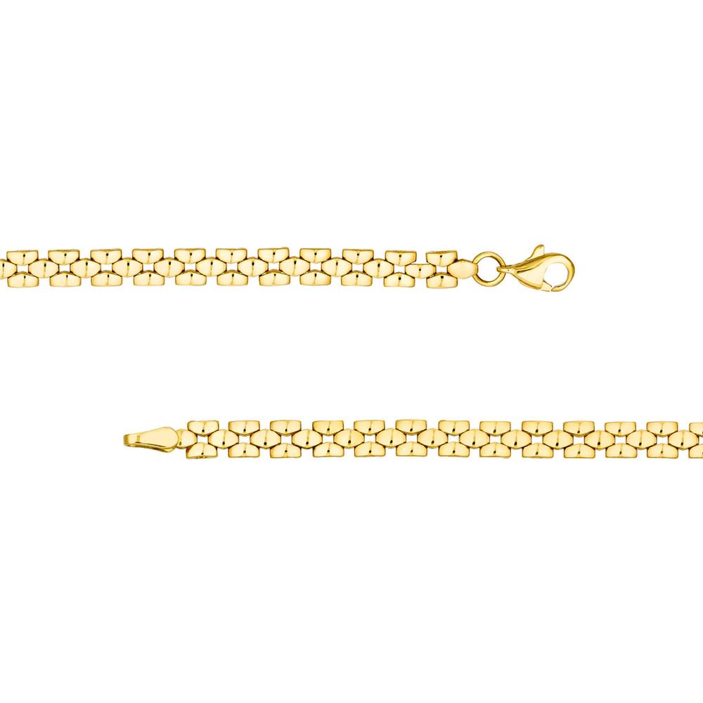 Olas d'Oro - 14K Yellow Gold Polished 2+1 Square Link Chain Bracelet - 7.25" Length