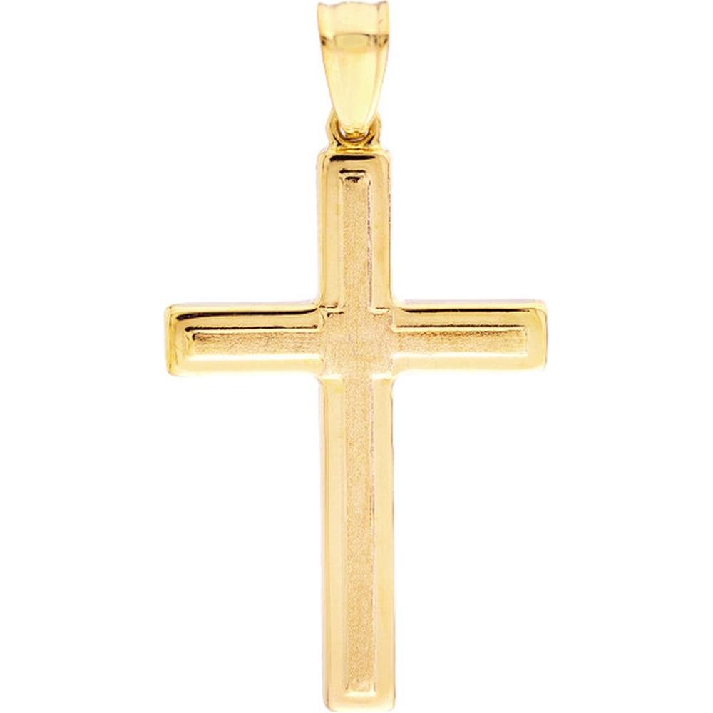 Olas d'Oro - 14K Yellow Gold Polished and Satin Raised Cross Pendant