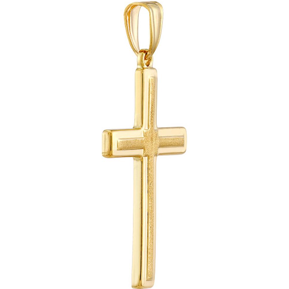 Olas d'Oro - 14K Yellow Gold Polished and Satin Raised Cross Pendant