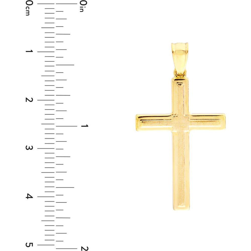Olas d'Oro - 14K Yellow Gold Polished and Satin Raised Cross Pendant