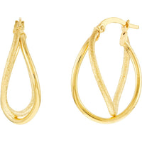 Olas d'Oro - 14K Yellow Gold Polished and Satin Twisted Oval Hoop Earrings