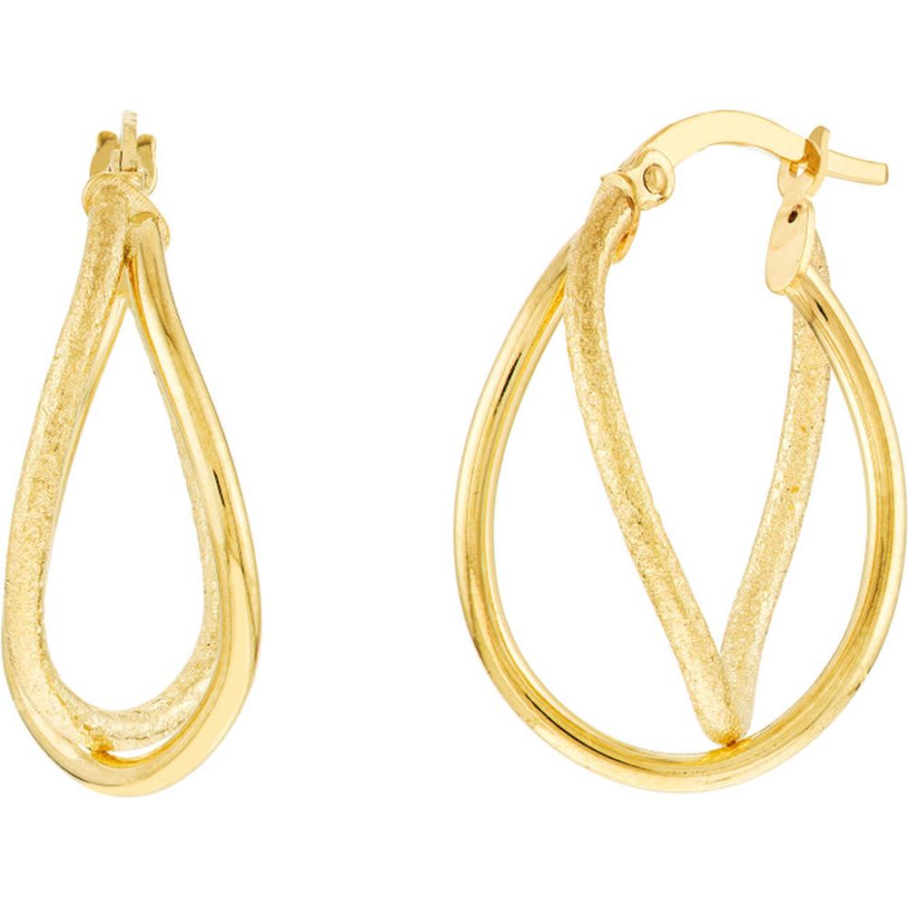 Olas d'Oro - 14K Yellow Gold Polished and Satin Twisted Oval Hoop Earrings