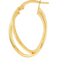 Olas d'Oro - 14K Yellow Gold Polished and Satin Twisted Oval Hoop Earrings