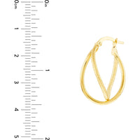Olas d'Oro - 14K Yellow Gold Polished and Satin Twisted Oval Hoop Earrings