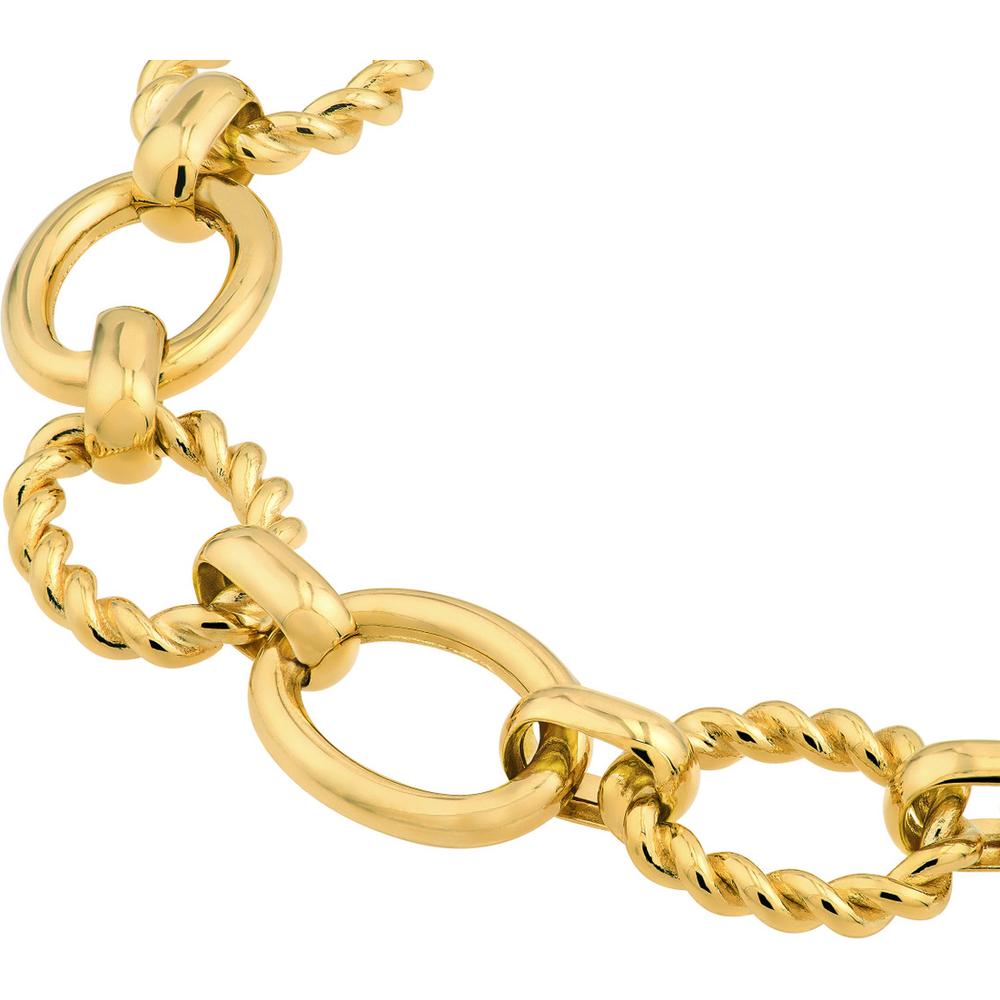 Olas d'Oro - 14K Yellow Gold Polished and Textured Oval Link Bracelet with Fancy Spring Ring Clasp - 12.20g Total Weight