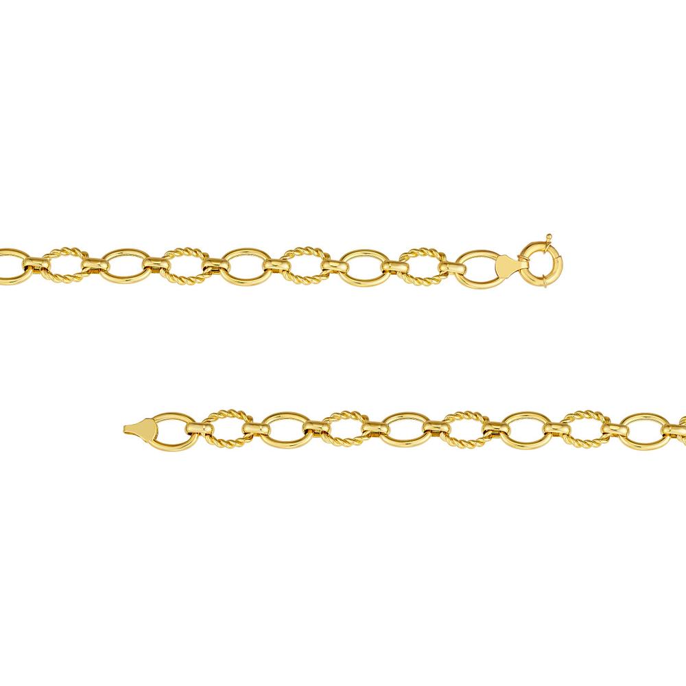 Olas d'Oro - 14K Yellow Gold Polished and Textured Oval Link Bracelet with Fancy Spring Ring Clasp - 12.20g Total Weight