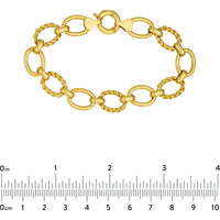 Olas d'Oro - 14K Yellow Gold Polished and Textured Oval Link Bracelet with Fancy Spring Ring Clasp - 12.20g Total Weight