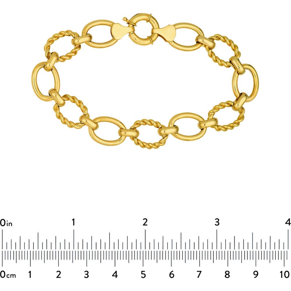 Olas d'Oro - 14K Yellow Gold Polished and Textured Oval Link Bracelet with Fancy Spring Ring Clasp - 12.20g Total Weight