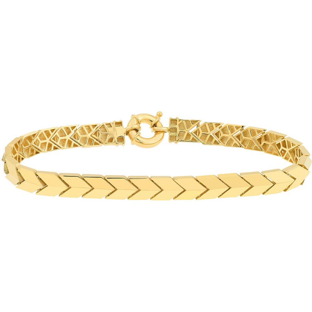 Olas d'Oro - 14K Yellow Gold Polished Arrow Link Bracelet with Fancy Spring Ring Closure - 10.35 Grams Weight