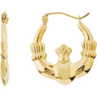 Olas d'Oro - 14K Yellow Gold Polished Claddagh Hoop Earrings - 1.55g
