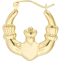 Olas d'Oro - 14K Yellow Gold Polished Claddagh Hoop Earrings - 1.55g