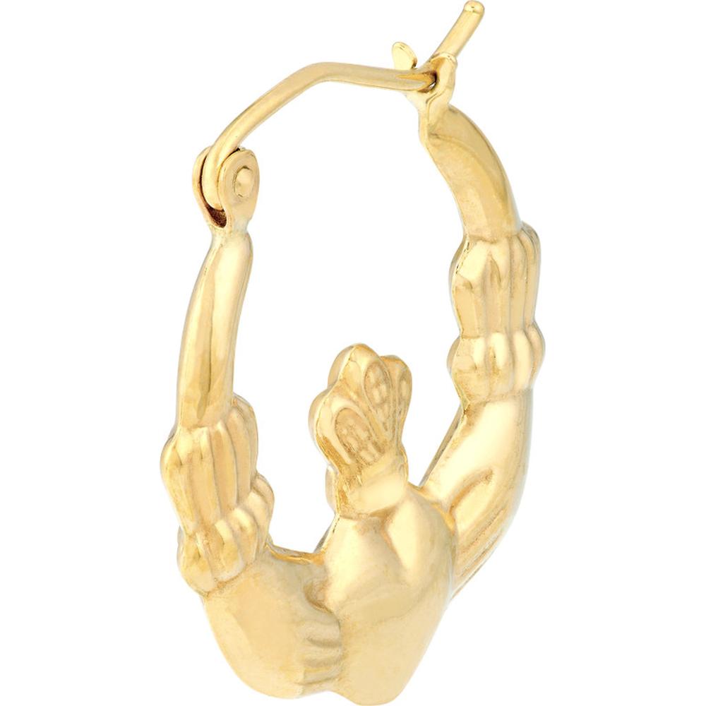 Olas d'Oro - 14K Yellow Gold Polished Claddagh Hoop Earrings - 1.55g