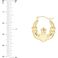 Olas d'Oro - 14K Yellow Gold Polished Claddagh Hoop Earrings - 1.55g