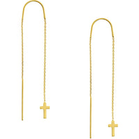 Olas d'Oro - 14K Yellow Gold Polished Cross Threader Earrings