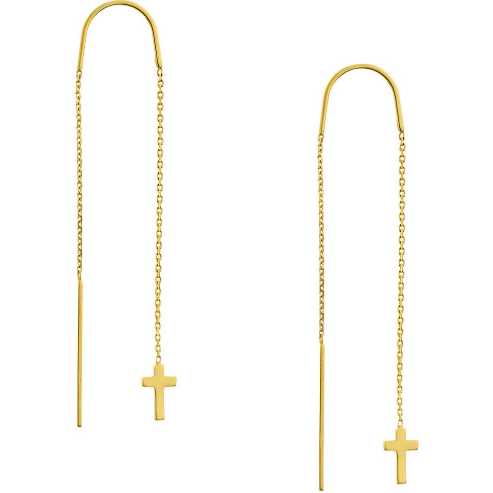 Olas d'Oro - 14K Yellow Gold Polished Cross Threader Earrings