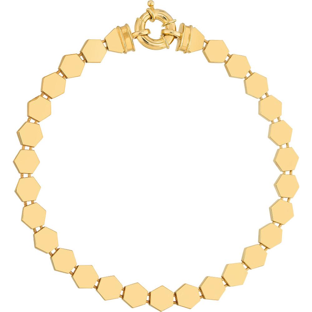 Olas d'Oro - 14K Yellow Gold Polished Hexagonal Flat Link Bracelet - 7.69 Grams